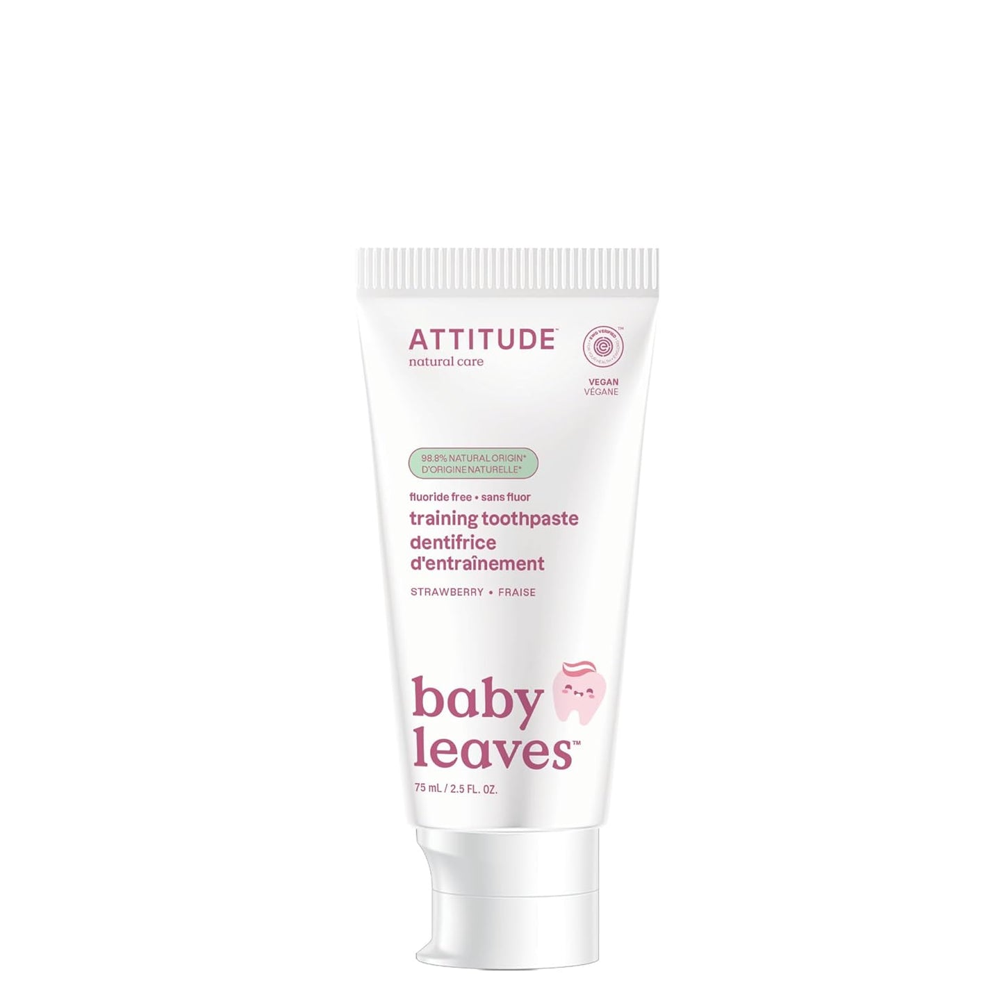 ATTITUDE Baby and Child Fluoride-Free Training Toothpaste, EWG Verified, Naturally Derived Ingredients, Vegan, Strawberry, 2.6 Oz
