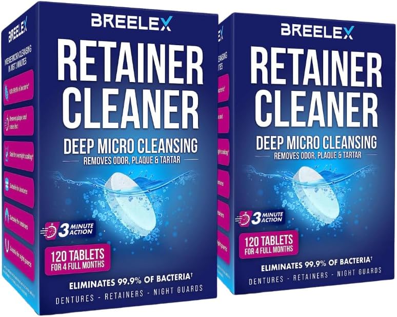 Retainer Cleaner Tablets - 2 Pack, 240 Tablets - Denture Cleaning & Night Guard Cleaner - Mouthguard & Dental Appliance Cleaning