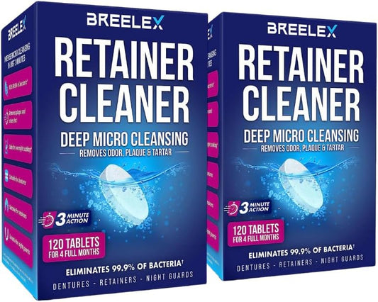 Retainer Cleaner Tablets - 2 Pack, 240 Tablets - Denture Cleaning & Night Guard Cleaner - Mouthguard & Dental Appliance Cleaning