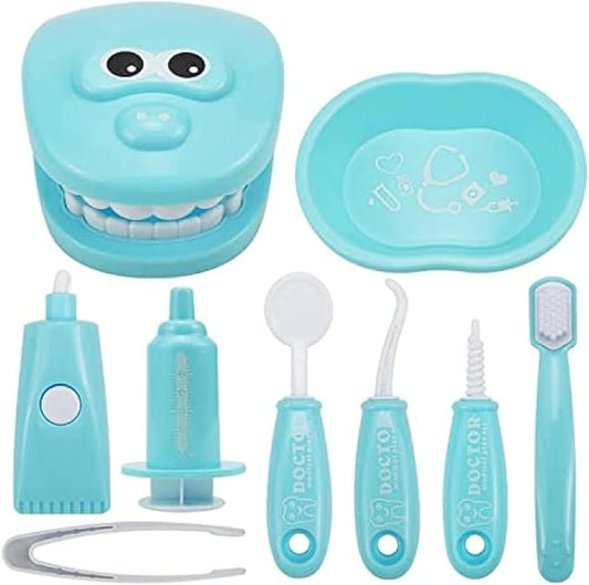 9PCS Plastic Simulation Dentist Play Set Medical Kit Pretend Toy for Kids Hygienic Habbit Cultivation Role Play Game for Children 6 Colors (Purple/Pink/Yellow/Green) Simple OPP Bag Packaging (Blue)