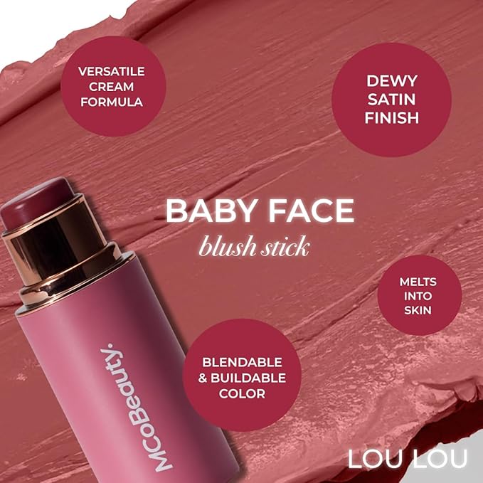MCoBeauty - Baby Face Multiuse Cream Stick for Lips and Cheeks - Blush Stick in Deep Rose Shade - Contains Moisturising Jojoba Seed Oil, Coconut Oil and More - Lucy