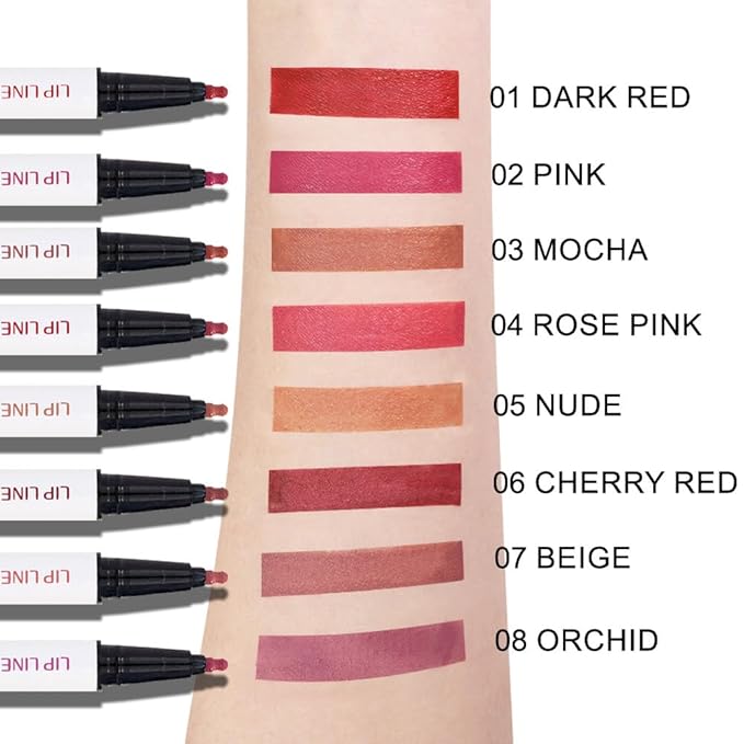 Kaely 3Pcs Dark Red Rose Pink Cherry Red Longwear Liquid Lip Liner Waterproof, 24 Hour Long Lasting Lip Liner Stain Marker Pen, 2-in-1 Matte Semi Permanent Lipliner & Lipstick, 01+04+06