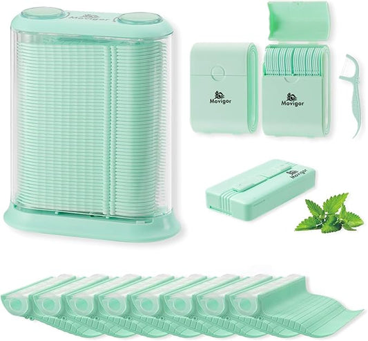Himgy Mint Whitening Dental Floss Picks, 614 Ct Twin-Line Flossers with Toothpick, Family Oral Care Kit with 3 Travel Cases & 1 Refillable Dispenser, Fresh Mint, Shred-Resistant