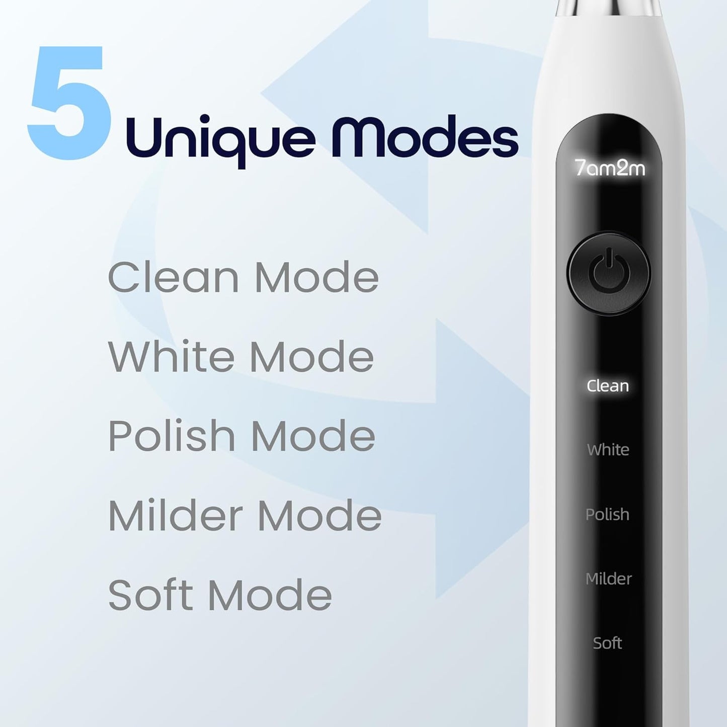 7AM2M Sonic Electric Toothbrush for Adults High Power Rechargeable Toothbrushes with 6 Brush Heads,5 Adjustable Modes, Built-in 2-Minute Smart Timer,3 Hours Fast Charge for 45Days White