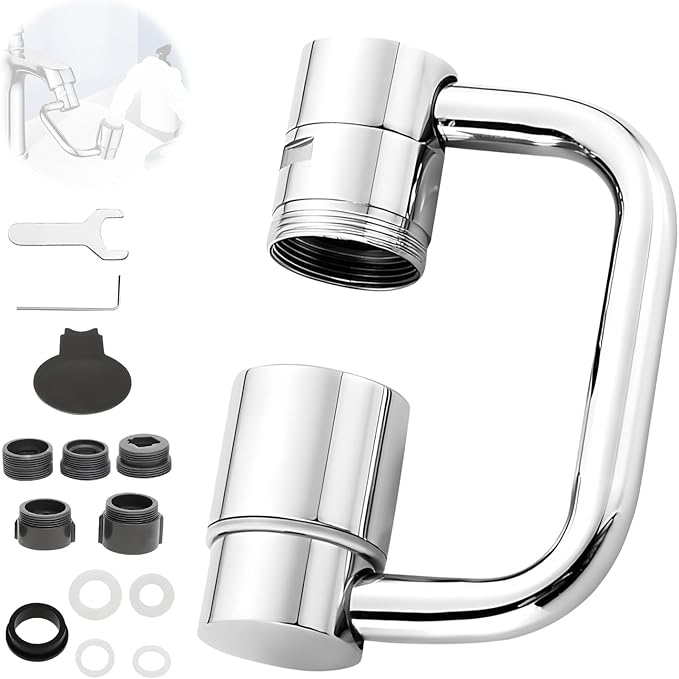 Universal Sink Faucet 1440° Rotatable Faucet Aerator Extension, U Shaped Faucet Extender for Toddlers 2 Modes Adjustable, Flexiflow 1080° Rotating Faucet Extender for Bathroom Sink/Kitchen(Silver)