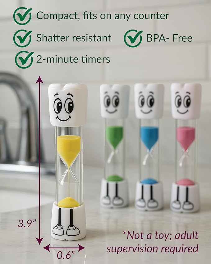 Toothbrush Timer for Kids - 2 Minute Sand Timer for Brushing Teeth - Tooth Brush Time Sand Clock - Two Minute Hour Glass - Enjoy Easy Nighttime Routines - Multi-Color Smily Face for Kids