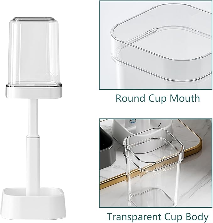 Toothbrush Holder with Cup/Cover, 3 Slots Toothpaste Holder Stand for Bathroom Countertop Plastic Storage Organizer for Toothbrushes, Electric Toothbrushes (White)