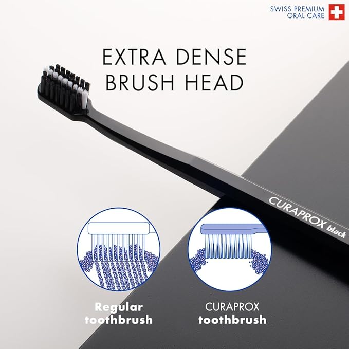 Curaprox Toothbrush Duo – for Adults | Stylish Black toothbrushes with Ultra-Soft filaments | Whitening-Friendly | Black | 2-Pack