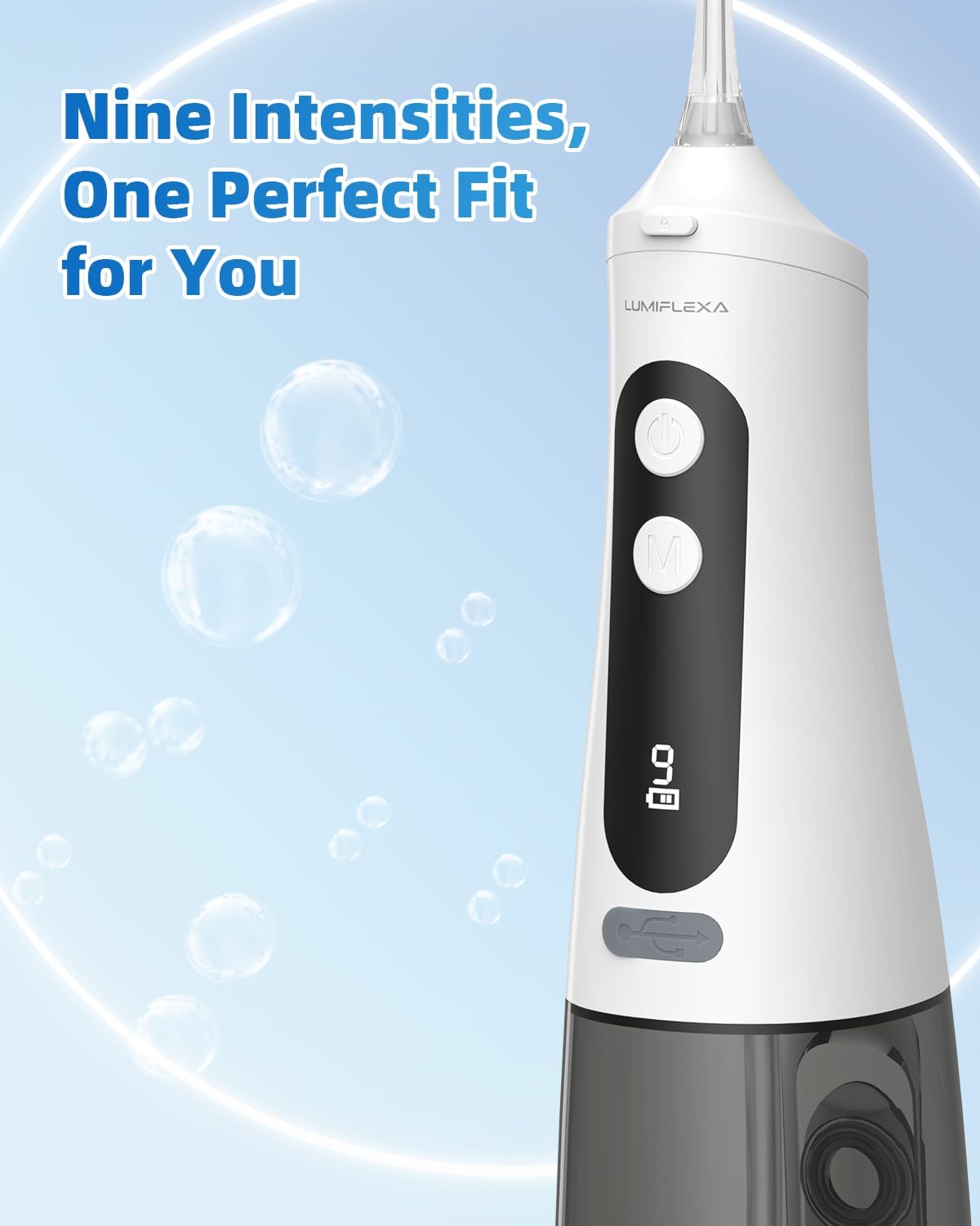 Water Dental Flosser, 300ML Cordless Oral Irrigator Rechargeable Dental Flosser Picks with 9 Levels 5 Jet Tips,IPX7 Waterproof Teeth Cleaner for Braces Gum Care (White)