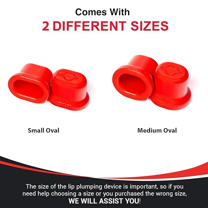 Lip Plumper Tool - Small Oval with Bonus Medium Oval Enlarger - Self Suction Plumping Device For Fuller Lips - Plump in Seconds - Natural Instant Lip Enhancement Kit - Red Plastic Plumpers