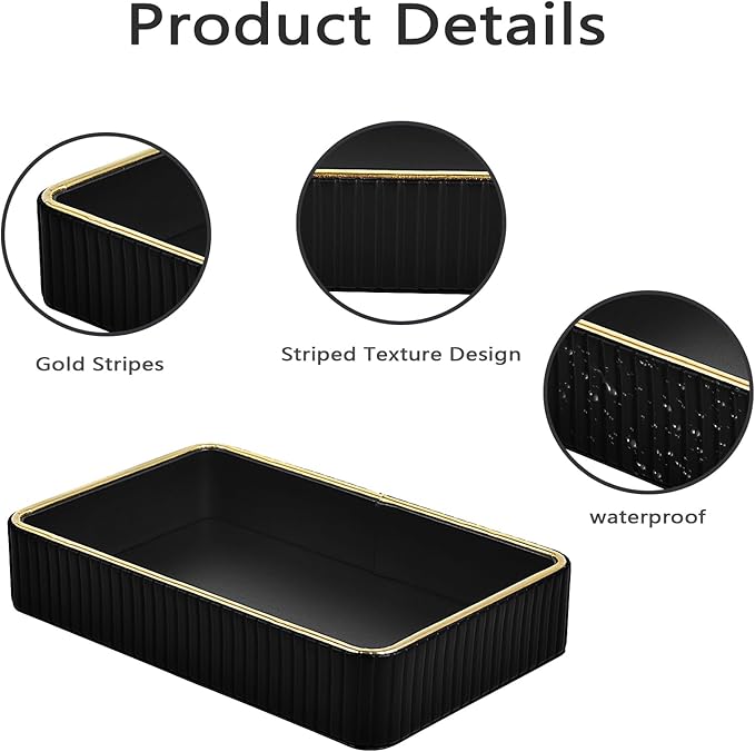 PU Leather Valet Tray,Desk Organizer Tray Nightstand Organizer Trinket Dish Storage Key Bowl Decorative Trays for Phone Wallet Jewelry Watch,Bathroom Bedroom Perfume Vanity Trays,Black