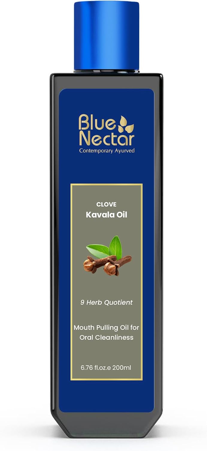 Blue Nectar Clove Oil Pulling for Mouth | Ayurvedic Mouth Wash for Oral Care | Natural Coconut Oil for Oral Care & Fresh Breath | Alcohol Free Mouthwash (9 Herbs, 6.76 Fl Oz)