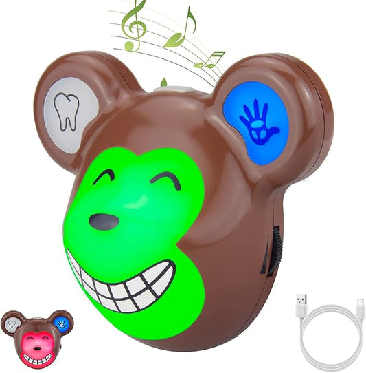 LUXSWAY Cute Animal Toothbrushing Timer for Kids with Musical Volume, 2 Minute Kid Timer for Teeth, 20 Seconds Wash Hand for Kids Training, Rechargeable Colored Led Light Visual- Monkey