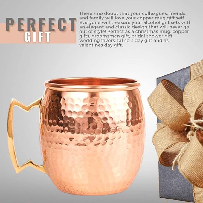 [Gift Set] Moscow Mule Copper Mugs Set of 12 (16oz) w/Straws & Jigger | 100% Pure Copper Cups, Tarnish-Resistant Food Grade Lacquered Finish, Ergonomic Handle (No Rivet) w/Solid Grip
