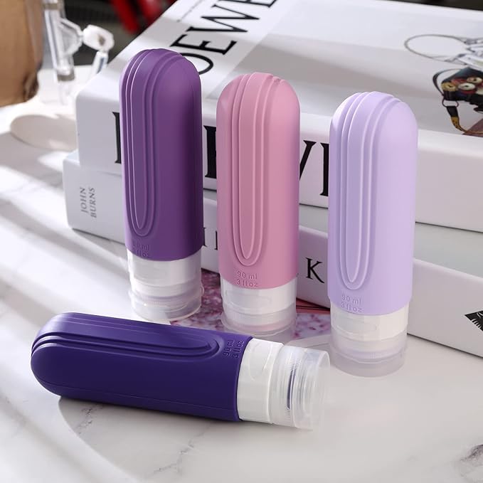 Travel Bottles for Toiletries, Tsa Approved 3oz Travel Size Containers BPA Free Leak Proof Refillable Liquid Silicone Squeezable Travel Accessories for Shampoo Conditioner Lotion (4 Pack)