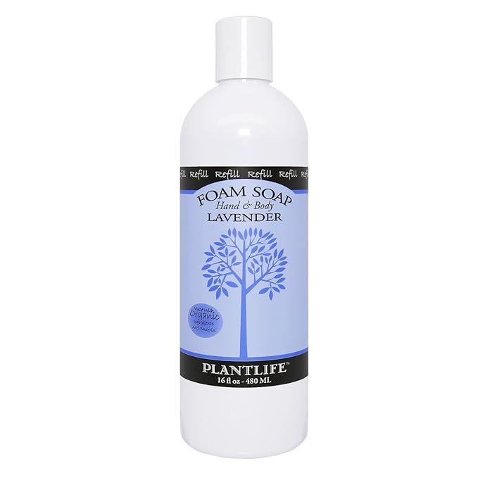 Plantlife Lavender Foam Soap Refill - Gentle, Moisturizing, Plant-based Foam Soap for All Skin Types - Ideal for use as a Hand & Body wash and Foaming Fun for Kids - Made in California 16 oz