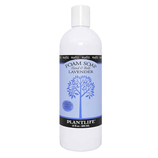 Plantlife Lavender Foam Soap Refill - Gentle, Moisturizing, Plant-based Foam Soap for All Skin Types - Ideal for use as a Hand & Body wash and Foaming Fun for Kids - Made in California 16 oz