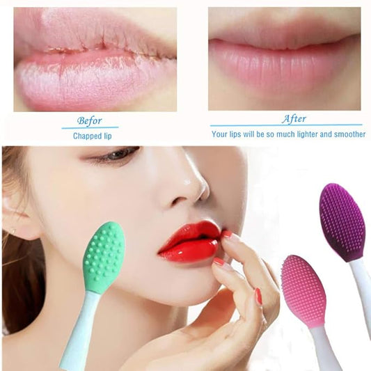 3 Pcs Lip Scrub Brush,Lip Scrubber Exfoliator,Double-Sided Silicone Lip Brush Tool for Men Women Lip Lightening, Lip Exfoliator Scrubber Tool for Dark Lips