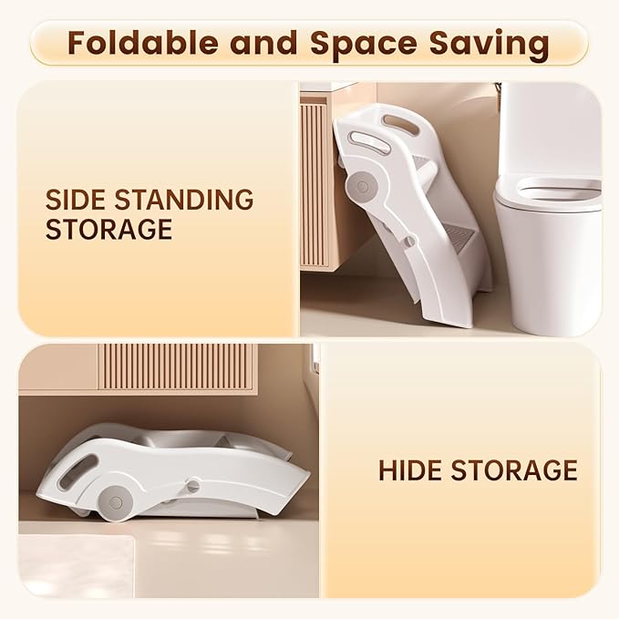 Step Stool for Toddlers – Foldable Toddler Step Stool for Bathroom Sink, 100lbs Load Bearing Non-Slip Kids Stool with Handles and Anti-Tip Design - Potty Training Stool for Ages 2+ (1.Grey)