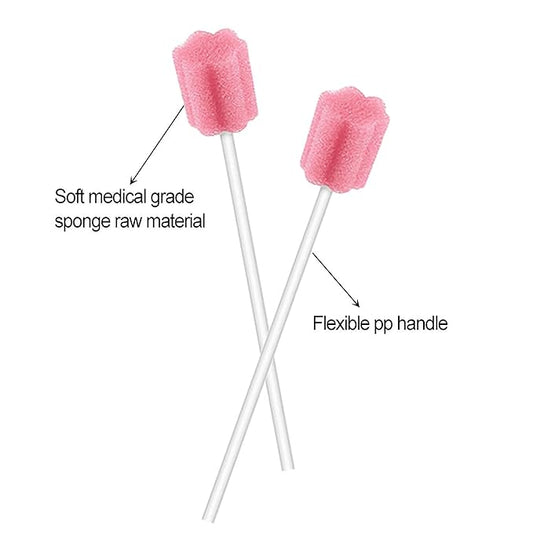 100Pcs Disposable Mouth Sponge Swabs Elderly Kids Adults Tooth Mouth Cleaning Individually Wrapped (Pink)