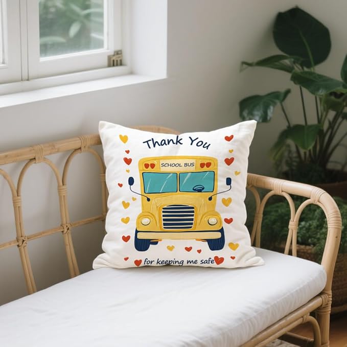 Cirzone School Bus Driver Gifts -18x18Inch Throw Pillow Cover Cute Bus Driver Appreciation Gifts with Gift Box Perfect Birthday Father's Day Pillow Cover Gifts for Home Sofa Decor