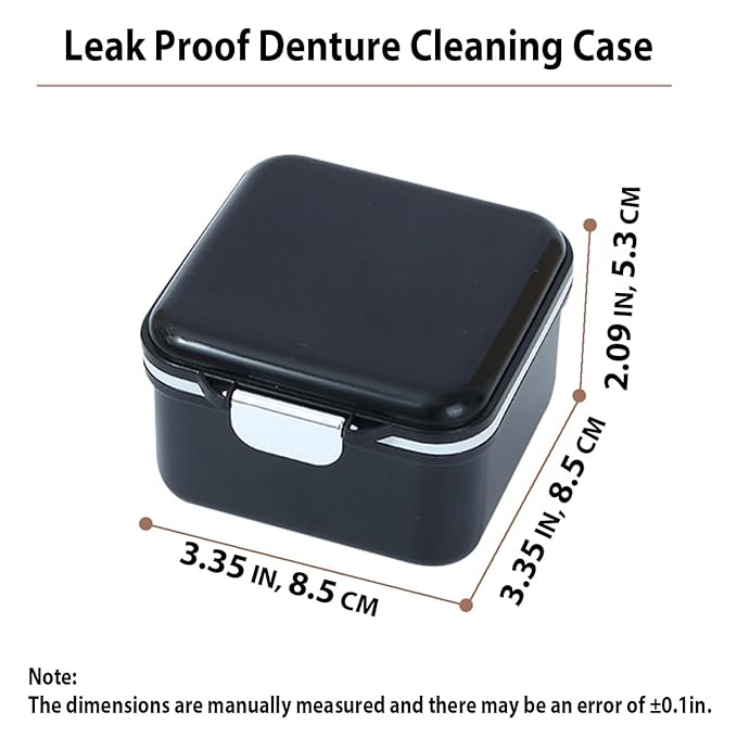 AARAINBOW Retainer Cleaner Case, Leak Proof Denture Bath Box with Strainer Basket, 2 in 1 Denture Container for Travel, Braces Storage Bath Box Mouth Guard Cleaning Denture Holder (B Black)