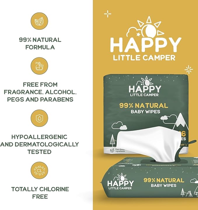 Happy Little Camper Natural Flushable Wipes - Hypoallergenic Wet Wipes with Aloe Vera, Chamomile and Pomegranate Extract - Unscented Baby Wipes Safe for Sensitive Skin - 600 Count