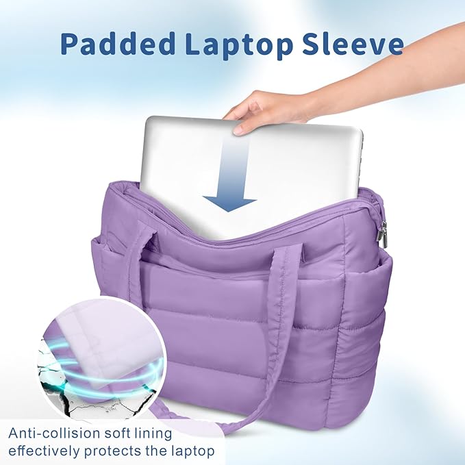 TOPDesign Puffer Tote Bag for Women, Lightweight Puffy Handbag with Compartments, Quilted Shoulder Bag for Work, Travel, Gym