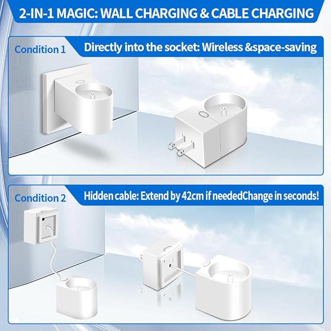 2 in 1 Charger for Philips Sonicare Electric Toothbrush, Convertible Wired Charger for HX3000 HX6000 HX6100 HX8000 HX9000 Series, Wireless/Wired Charging & 360° Rotatable Plug