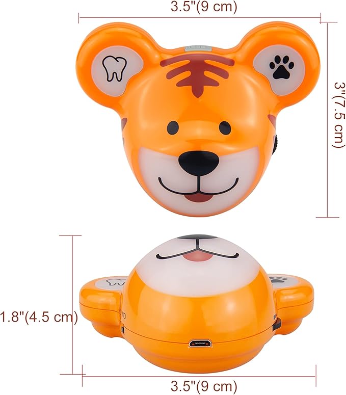 LUXSWAY Cute Animal Toothbrushing Timer for Kids with Musical Volume, 2 Minute Kid Timer for Teeth, 20 Seconds Wash Hand for Kids Training, Rechargeable Colored Led Light Visual- Tiger