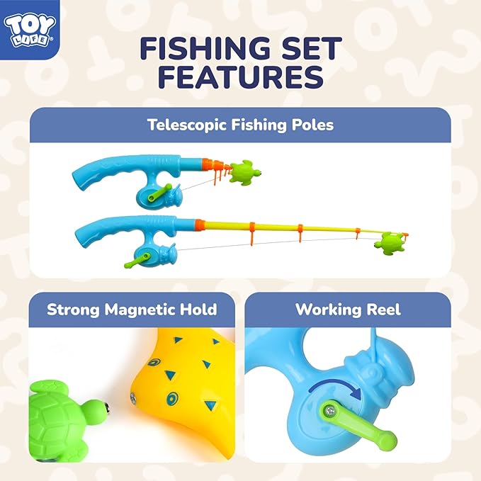 TOY Life 2-Player Magnetic Fishing Game for Kids 3-5 - Toddler Fishing Pole Set with Fish Toys - Bath & Pool Toys - Water Table Accessories - Educational Fishing Toy Rod for Boys Girls