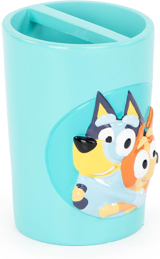 Jay Franco Bluey Toothbrush Holder - Blue Resin Pencil Holder/Bathroom Tumbler Features Bluey & Bingo - Fun Toothbrush Holder for Kids