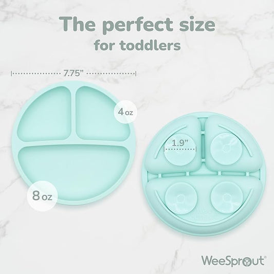 WeeSprout Suction Plates for Babies & Toddlers - 100% Silicone, Dinnerware Stays Put, Divided Design for Picky Eaters, Microwave & Dishwasher Friendly, 3 Pack