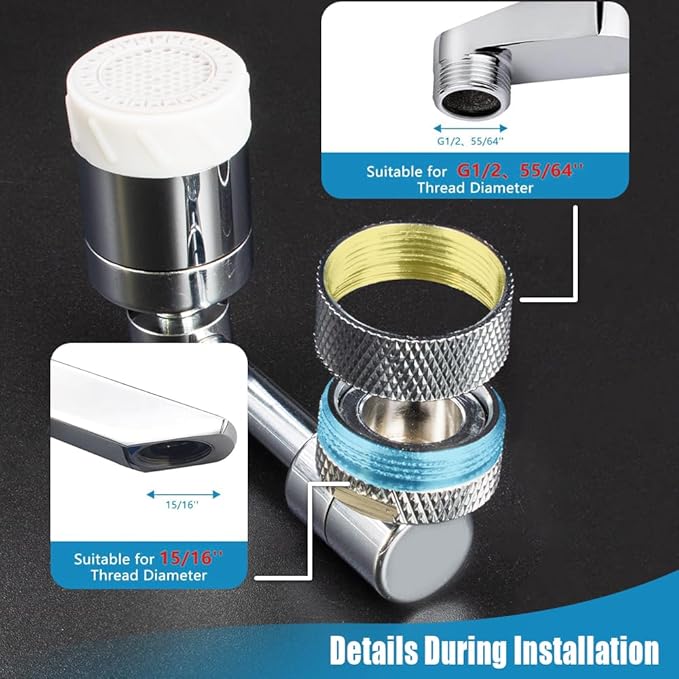 1080° Swivel Faucet Extender Faucet Extender Universal Sink Faucet Adapter with 2 Mode Rotatable Faucet Aerator Heavy Duty Brass Splash Filter Extension for Kitchen Bathroom Sink