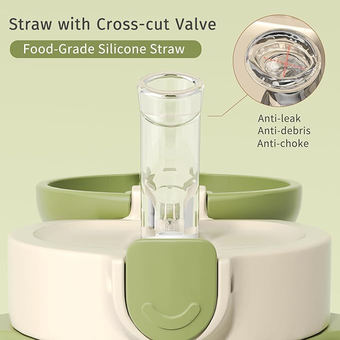 Evorie Tritan Spill Proof Toddler Straw Sippy Cup, 10 oz for Baby and Toddlers 1-3 Years Old, No Spill Straw Water Bottle with Removable Handles, Ideal for School, BPA-Free, Green Dino (NEW)