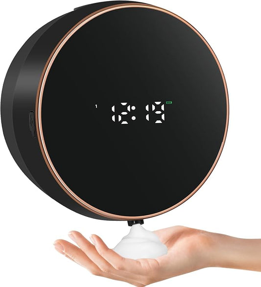 Automatic Soap Dispenser Foam Bathroom: Wall Mount Rechargeable Touchless Adjustable Auto Smart Electric Plastic Black Foaming Soap Dispenser with Clock - Kitchen - Hand Dish Lotion Couple Kids