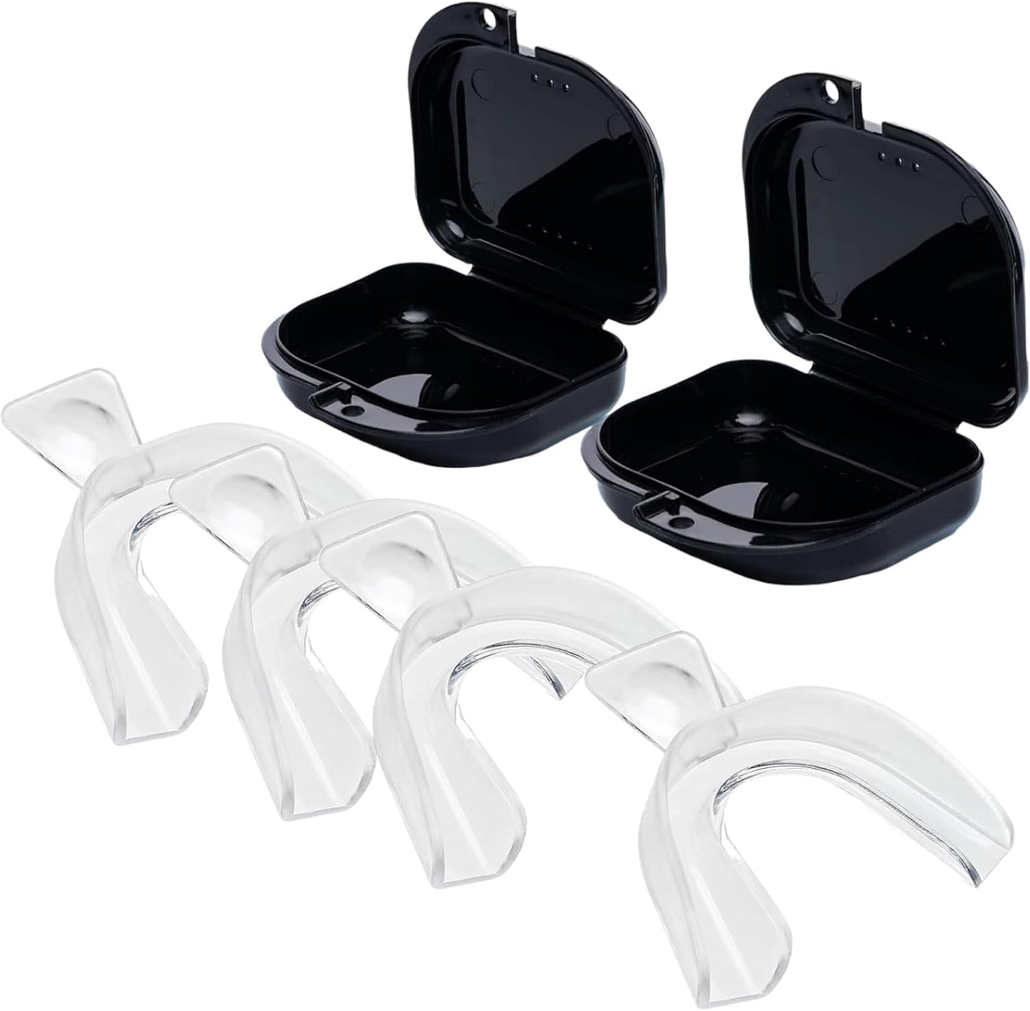 Teeth Whitening Trays Moldable 4-Pc Bleaching Trays for Teeth Whitening with 2 Slim Retainer Cases - Comfortable, Thin Design for Tooth Bleach, Compatible with Opalescence Gel Not Included