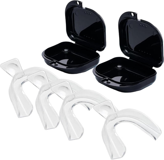 Teeth Whitening Trays Moldable 4-Pc Bleaching Trays for Teeth Whitening with 2 Slim Retainer Cases - Comfortable, Thin Design for Tooth Bleach, Compatible with Opalescence Gel Not Included