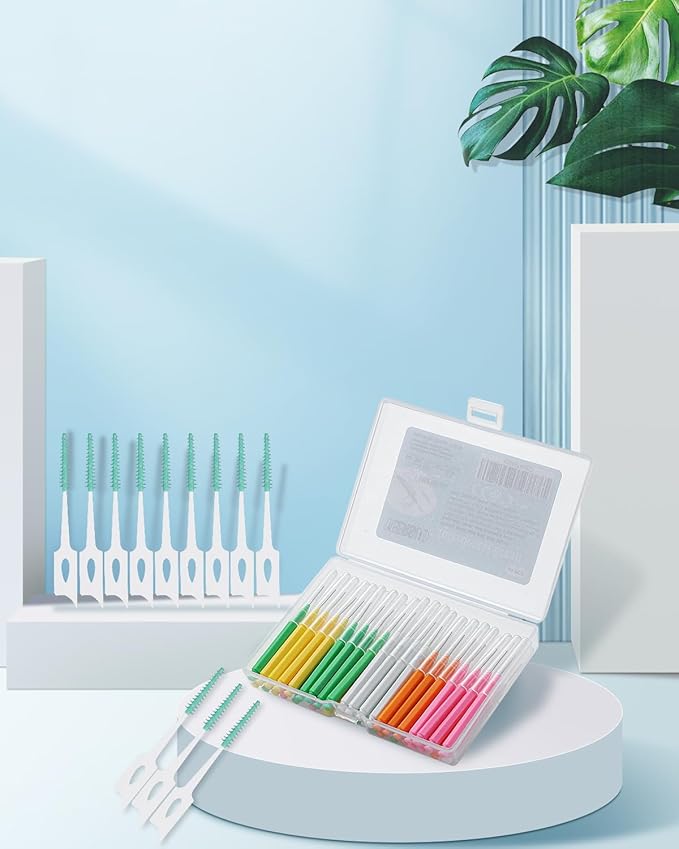 Soft Braces Brush Set, 70 PCS Interdental Brush, 50 PCS Tooth Picks Flossing Head for Oral Tooth Cleaning, with 20 PCS Disposable Toothpicks Braces Flossers with Box (Multiple Sizes)