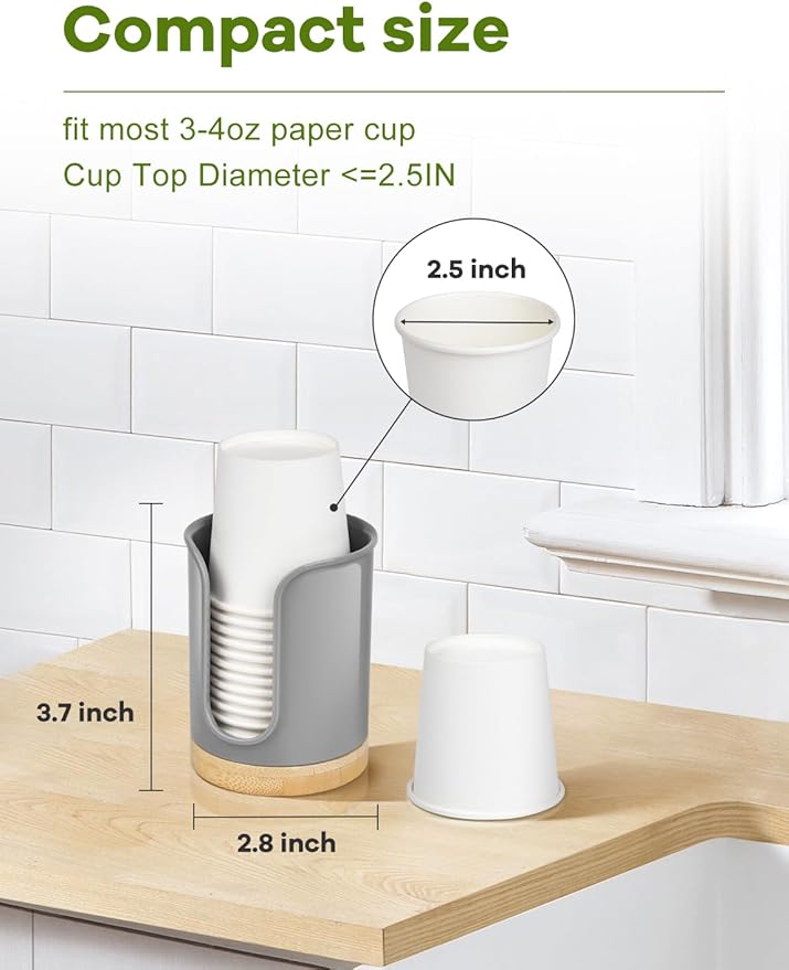 Bathroom Cup Dispenser - Small Cup Holder for Dixie 3 oz Bathroom Cups, Mouthwash Cups, 3 4 Ounce Cup Dispenser - PC/Bamboo, Grey, Pack of 1