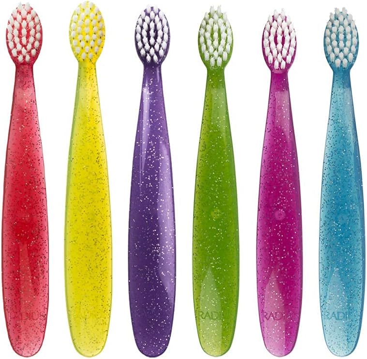 RADIUS Children's Toothbrush, Totz Brush, Extra Soft Bristles, Assorted Colors, BPA Free & ADA Accepted, Designed for Delicate Teeth & Gums for Children 18 Months & Up, Pack of 6