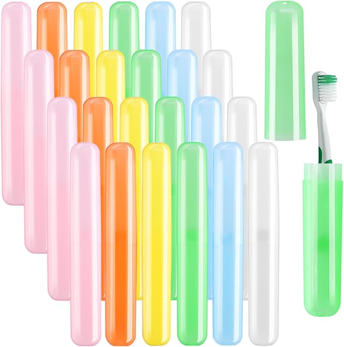 HOFASON 24PCS Large Travel Toothbrush Holders Covers in Bulk 8x1.2x0.8 inches, Kids Classroom Plastic Pencil Case, Portable Toothbrush & Toothpaste Case Storage for Travel Home School Use (6 Colors)