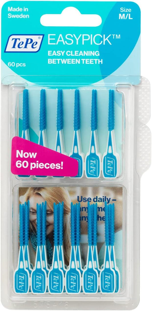 TEPE Dental Floss Picks, Tooth Picks Flossers, Floss Sticks, EasyPicks M/L, Blue, 60 Pk