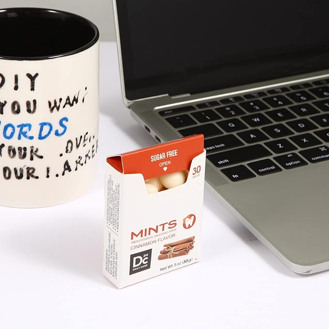 DC24 DAILY CARE 100% Erythritol Breath Mints, 0-Calorie,Sugar Free, Natural Cinnamon, Gluten Free, 30 Count, Pack of 4