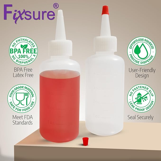 Plastic Squeeze Bottles with Red Tip Cap, 4 Oz Squirt Bottle For Ketchup, BBQ, Sauces, Syrup, Condiments, Oil, Pancake, Cookie Decorating, Dressings, Travel, Camping, Lab, Arts and Crafts (2)
