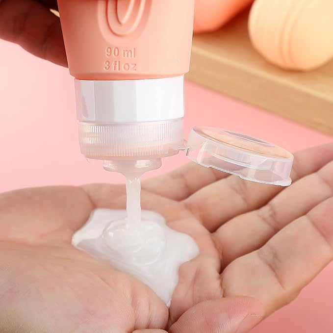 Travel Bottles for Toiletries, Tsa Approved 3oz Travel Size Containers BPA Free Leak Proof Refillable Liquid Silicone Squeezable Travel Accessories for Shampoo Conditioner Lotion (4 Pack)