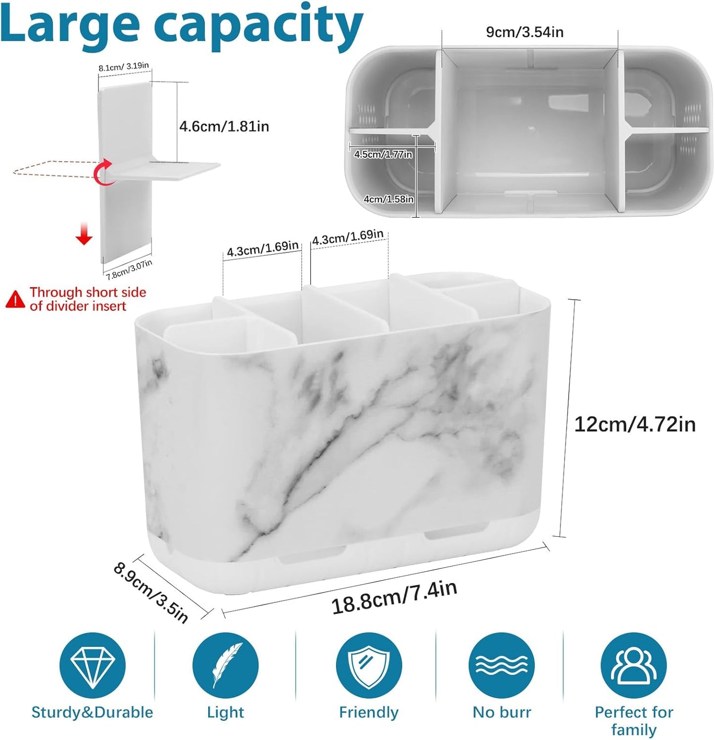 Boperzi Toothbrush Holders for Bathrooms Organizers and Storage, Large Tooth Brush Holders, Electric Toothbrush and Toothpaste Organizer Caddy with Drainage Holes for Kids Family RV Camper