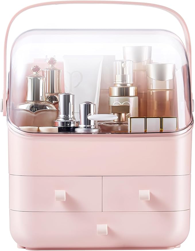 Large Makeup Organizer w Drawers Beauty Organizer Makeup Box Holder Vanity Organization Desk Countertop MakeUp Organizers Bathroom Counter Organizer Skincare Cosmetic Case Stand Dustproof Lid Gift
