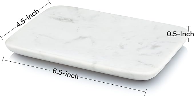 Beau Brummell Solid White Marble Decorative Jewelry & Accessory Tray for Bathroom, Kitchen, Vanity, Dresser, Nightstand or Desk | Hand Crafted from 100% Real Solid White Marble | 6.5"x4.5"x 0.5"