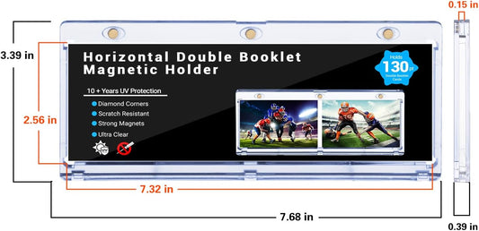 2-Pack Booklet Magnetic Card Holders - 187mm One Touch Magnetic Booklet Card Holder, Horizontal Booklet One Touch, 130PT Booklet Magnetic Case, Collection Display Frame，Inner Size 7.32"x2.56"x0.15"